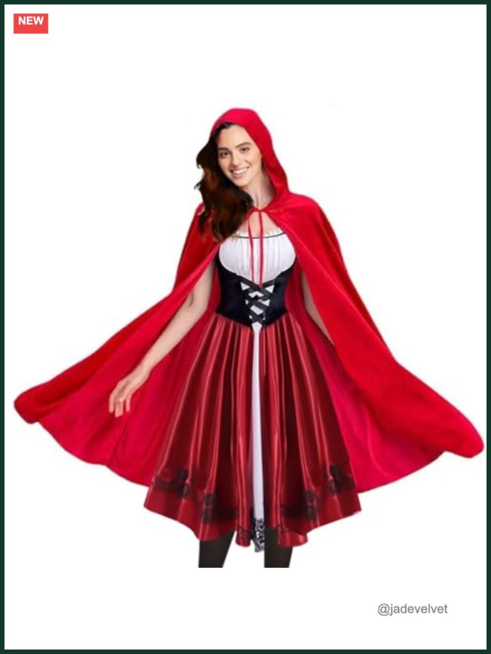 Womens Red Hood Costume Set Sleeveless Dress Hooded Cape Knee High Socks Cosplay